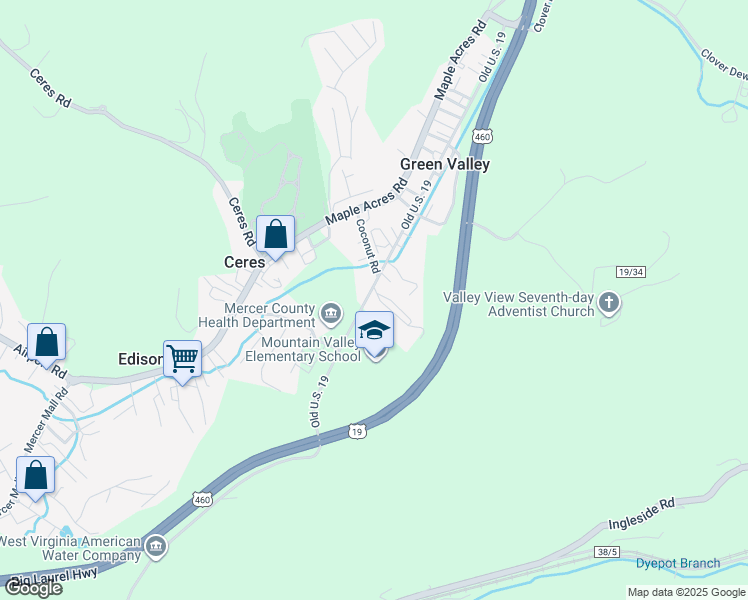 map of restaurants, bars, coffee shops, grocery stores, and more near 1 O and C Rental Park in Bluefield