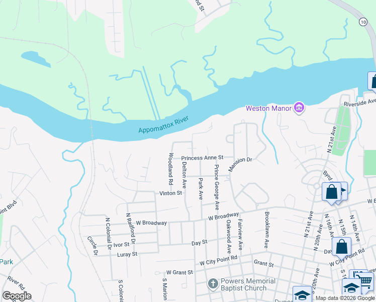 map of restaurants, bars, coffee shops, grocery stores, and more near 602 Park Avenue in Hopewell