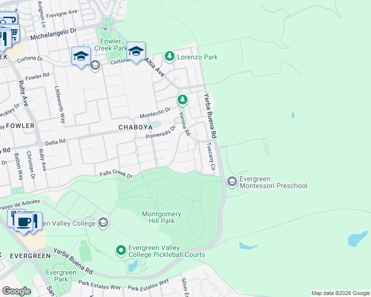 map of restaurants, bars, coffee shops, grocery stores, and more near 3267 Patina Court in San Jose