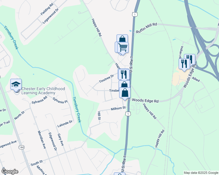 map of restaurants, bars, coffee shops, grocery stores, and more near 15728 Timberline Drive in Chesterfield County