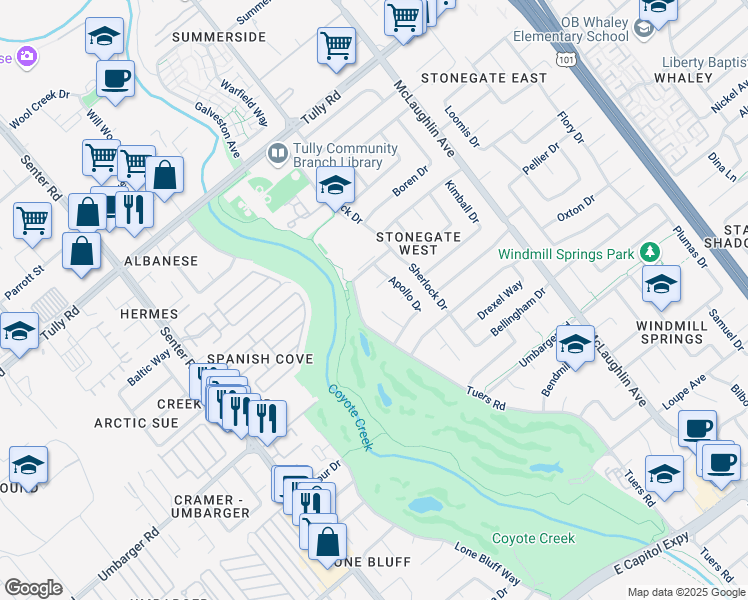 map of restaurants, bars, coffee shops, grocery stores, and more near 2658 Gassmann Drive in San Jose