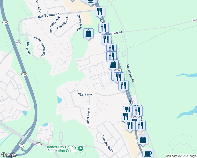 map of restaurants, bars, coffee shops, grocery stores, and more near 1803 Westgate Circle in Williamsburg