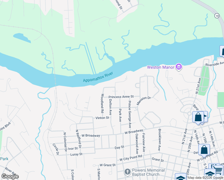 map of restaurants, bars, coffee shops, grocery stores, and more near 602 Park Avenue in Hopewell