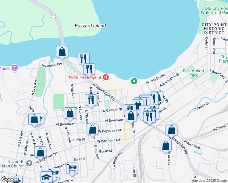 map of restaurants, bars, coffee shops, grocery stores, and more near 510 North Avenue in Hopewell