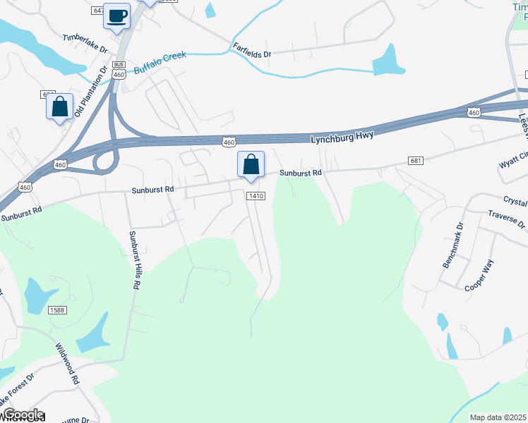 map of restaurants, bars, coffee shops, grocery stores, and more near 130 Roger Drive in Evington