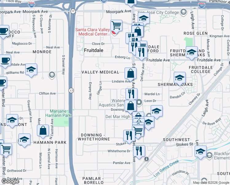 map of restaurants, bars, coffee shops, grocery stores, and more near 1094 Norstad Street in San Jose