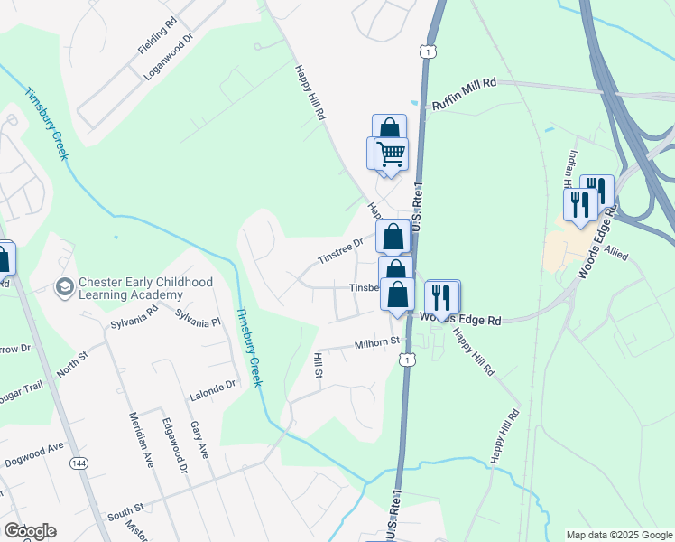map of restaurants, bars, coffee shops, grocery stores, and more near 15728 Timberline Drive in Chesterfield County