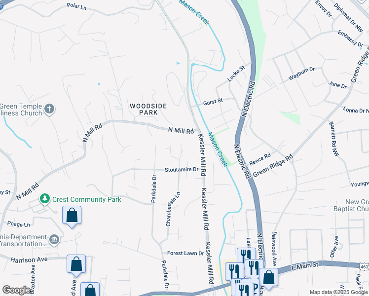 map of restaurants, bars, coffee shops, grocery stores, and more near 636 Chamberlain Lane in Salem