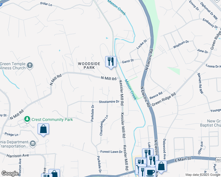 map of restaurants, bars, coffee shops, grocery stores, and more near 636 Chamberlain Lane in Salem