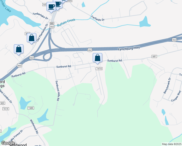 map of restaurants, bars, coffee shops, grocery stores, and more near 102 Iowa Drive in Evington