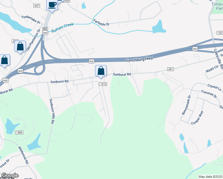 map of restaurants, bars, coffee shops, grocery stores, and more near 130 Roger Drive in Evington