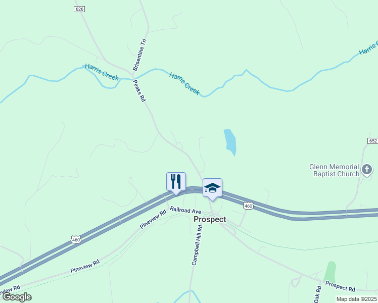 map of restaurants, bars, coffee shops, grocery stores, and more near 170 Peaks Road in Prospect