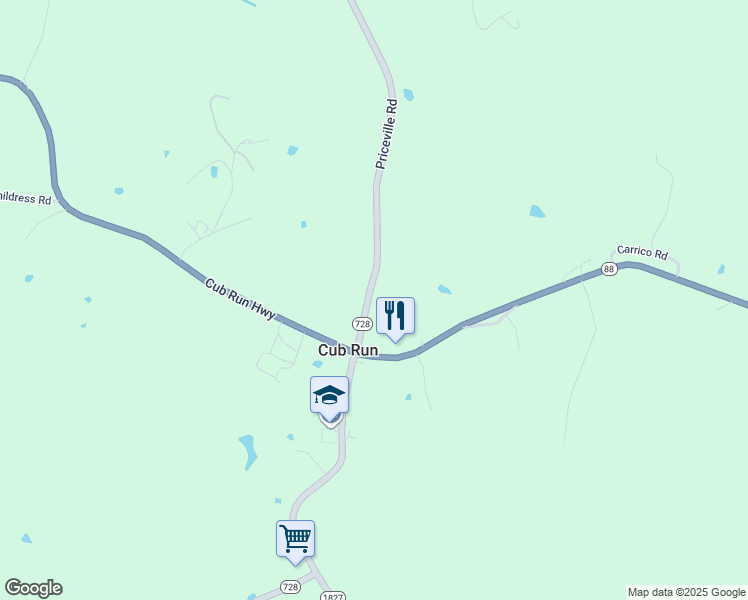map of restaurants, bars, coffee shops, grocery stores, and more near 13093-13343 Priceville Road in Cub Run