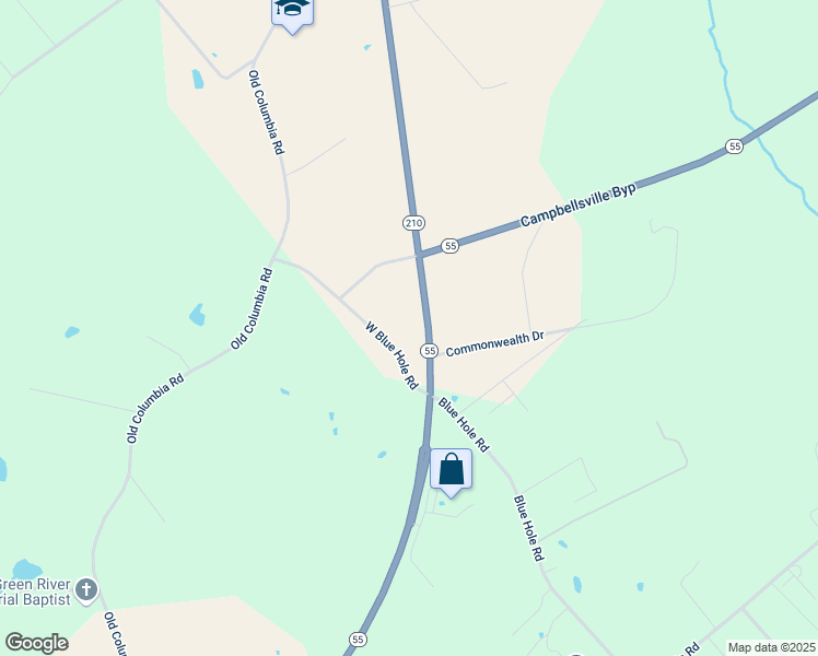 map of restaurants, bars, coffee shops, grocery stores, and more near 1251-2199 New Columbia Road in Campbellsville