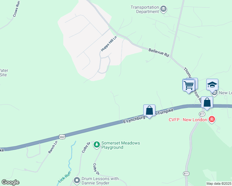 map of restaurants, bars, coffee shops, grocery stores, and more near 11580 East Lynchburg Salem Turnpike in Forest