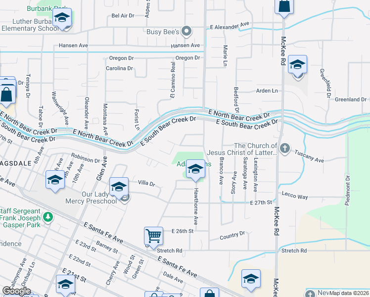 map of restaurants, bars, coffee shops, grocery stores, and more near 1622 Monte Grosso Drive in Merced