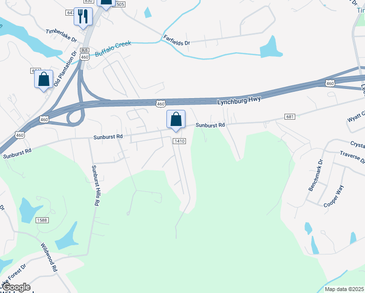 map of restaurants, bars, coffee shops, grocery stores, and more near 100 Roger Drive in Evington
