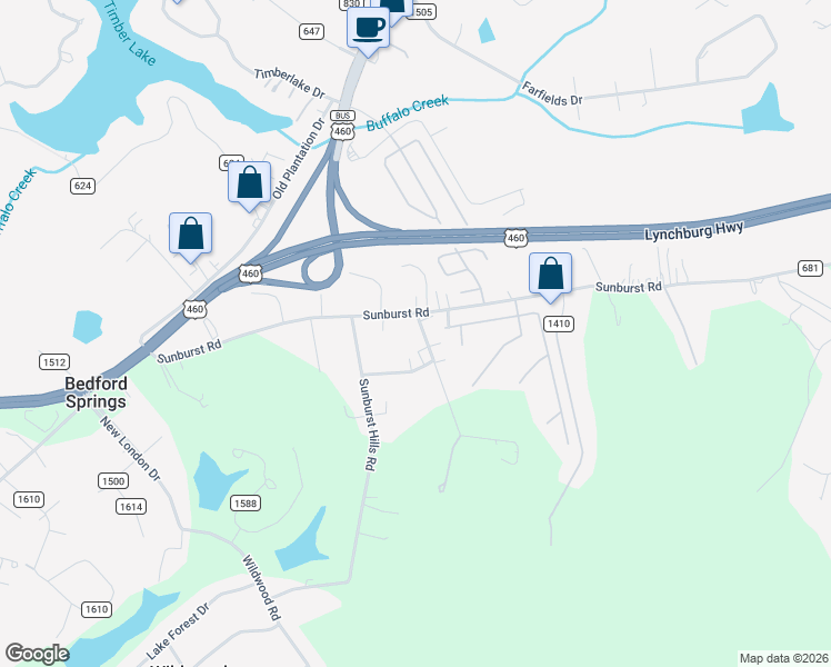 map of restaurants, bars, coffee shops, grocery stores, and more near 2096 Sunburst Road in Evington