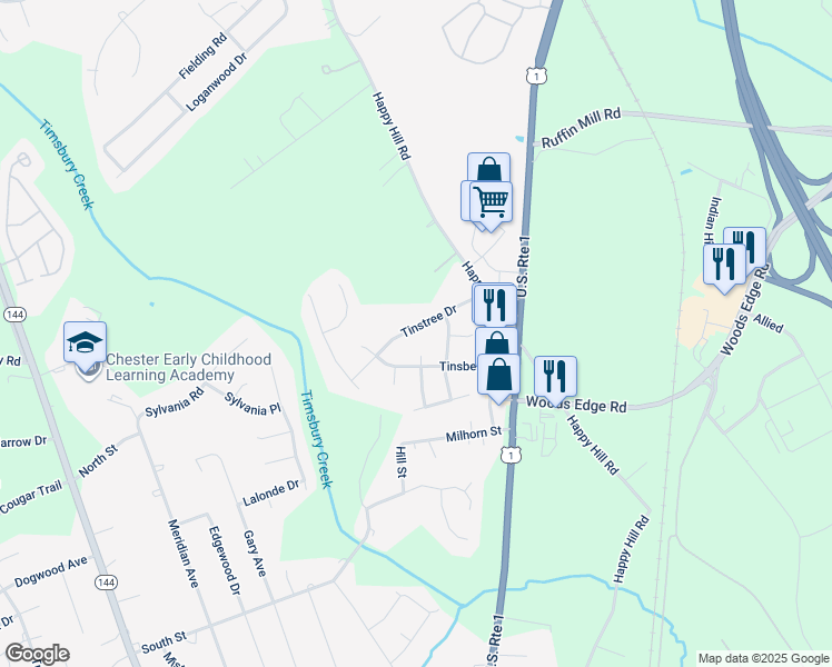 map of restaurants, bars, coffee shops, grocery stores, and more near 2821 Tinstree Drive in Chesterfield County