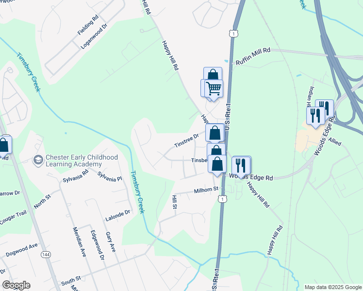 map of restaurants, bars, coffee shops, grocery stores, and more near 2821 Tinstree Drive in Chesterfield County