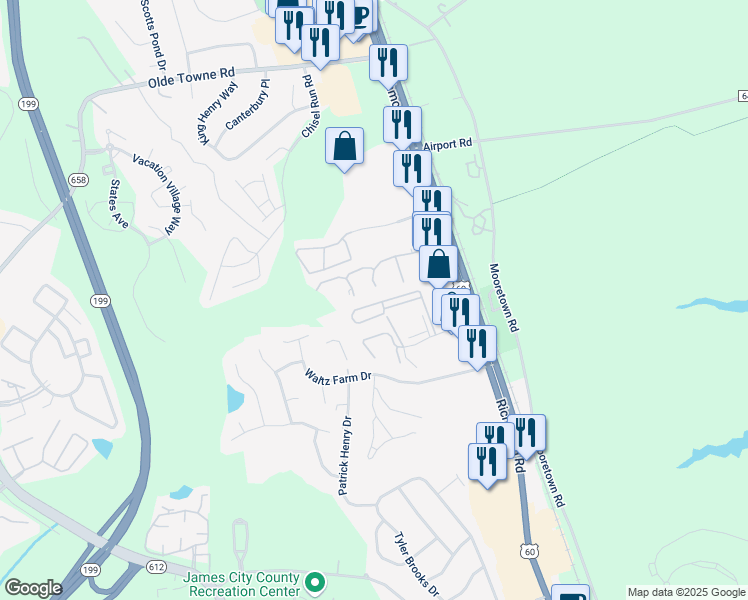 map of restaurants, bars, coffee shops, grocery stores, and more near 904 Westgate Circle in Williamsburg