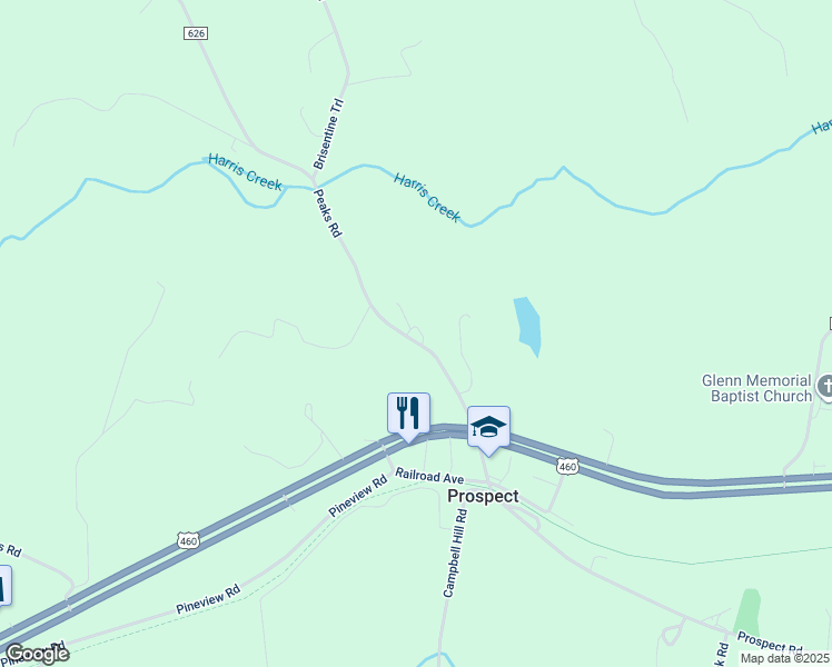 map of restaurants, bars, coffee shops, grocery stores, and more near 214 Peaks Road in Prospect