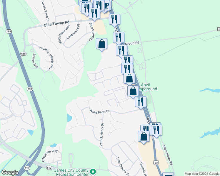 map of restaurants, bars, coffee shops, grocery stores, and more near 903 Westgate Circle in Williamsburg