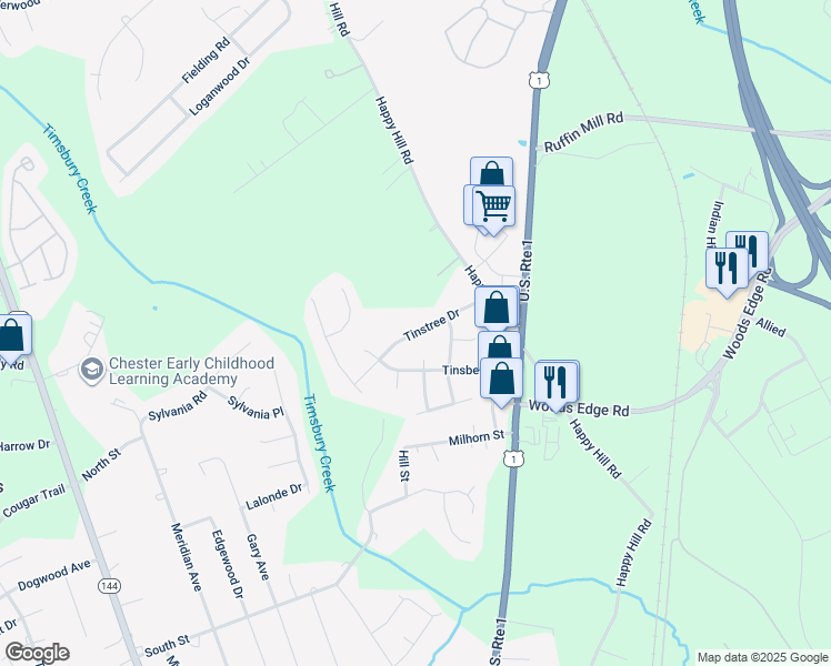 map of restaurants, bars, coffee shops, grocery stores, and more near 2821 Tinstree Drive in Colonial Heights