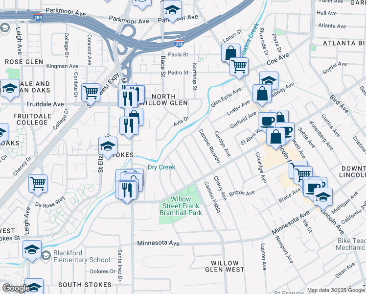 map of restaurants, bars, coffee shops, grocery stores, and more near 1013 Camino Pablo in Moraga