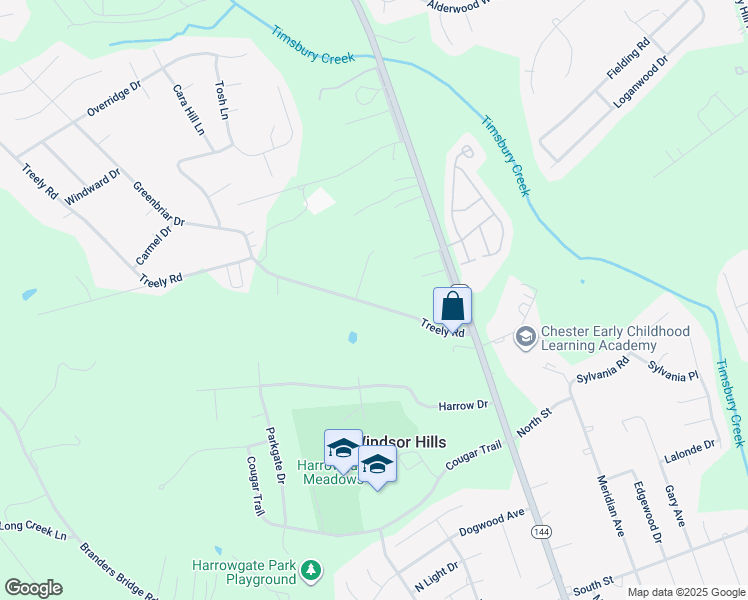 map of restaurants, bars, coffee shops, grocery stores, and more near 3954 Treely Road in Chester