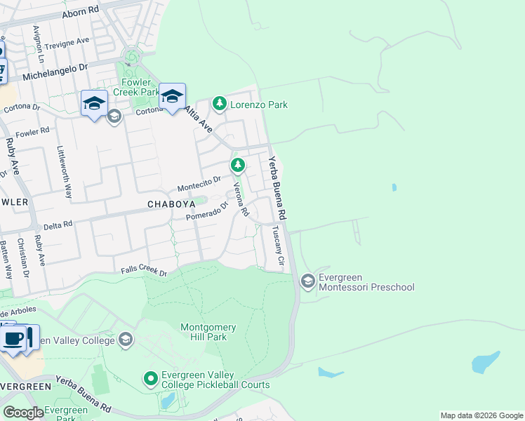 map of restaurants, bars, coffee shops, grocery stores, and more near 4757 San Lucas Way in San Jose