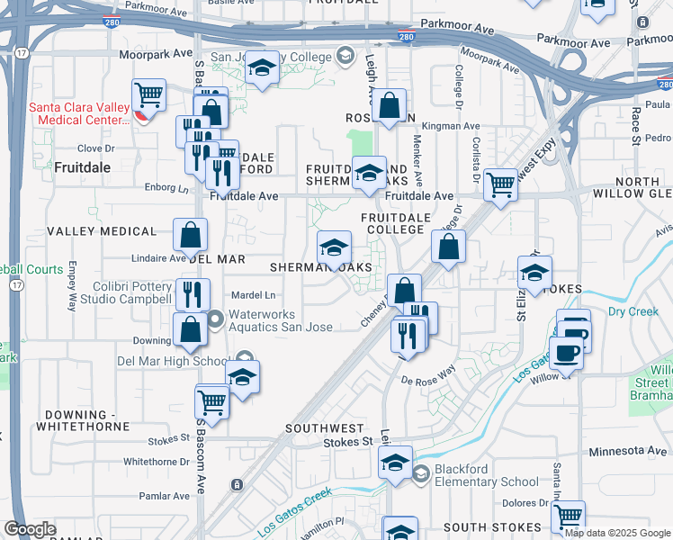 map of restaurants, bars, coffee shops, grocery stores, and more near in San Jose