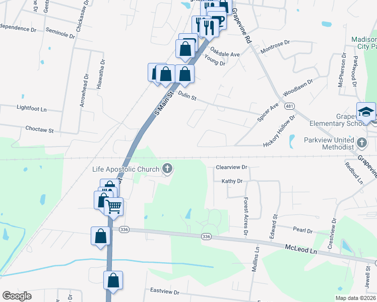 map of restaurants, bars, coffee shops, grocery stores, and more near in Madisonville