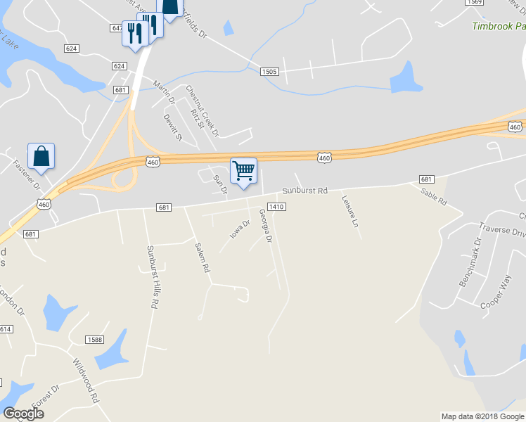 map of restaurants, bars, coffee shops, grocery stores, and more near 269 Georgia Drive in Evington