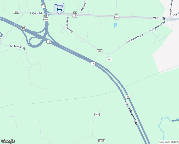 map of restaurants, bars, coffee shops, grocery stores, and more near 767 Fairgrounds Road in Farmville