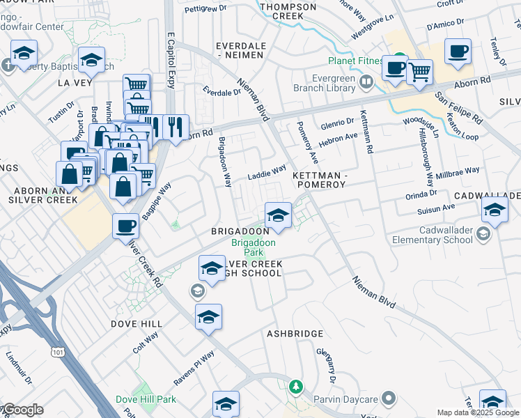 map of restaurants, bars, coffee shops, grocery stores, and more near 1983 Uphall Court in San Jose