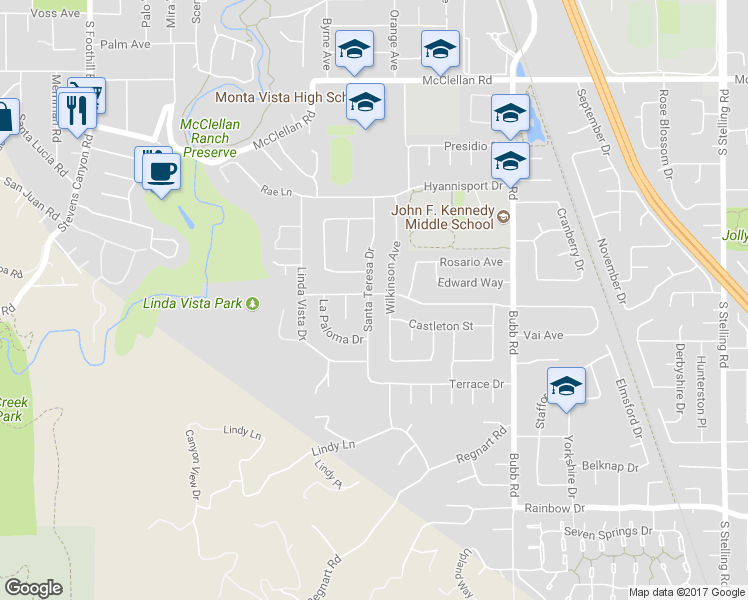 map of restaurants, bars, coffee shops, grocery stores, and more near 11050 Santa Teresa Drive in Cupertino