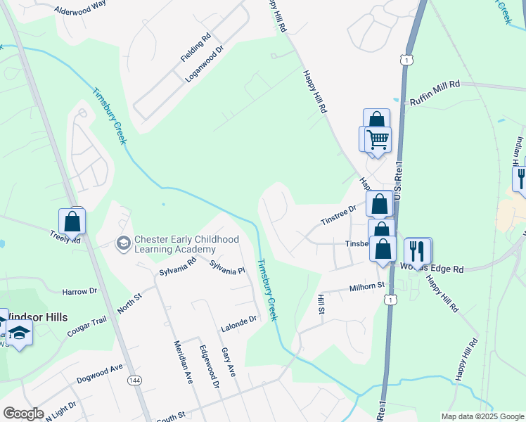map of restaurants, bars, coffee shops, grocery stores, and more near 15516 Silvertree Lane in Colonial Heights