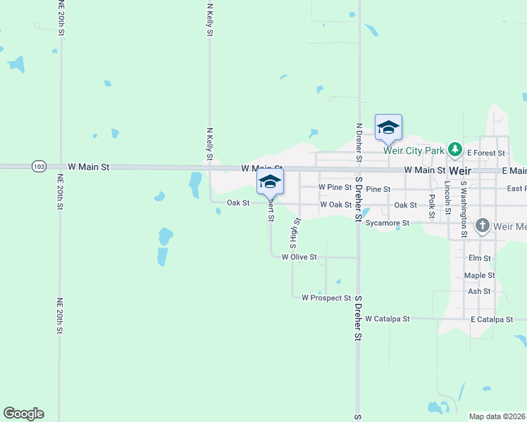 map of restaurants, bars, coffee shops, grocery stores, and more near 301-499 South Humbert Street in Weir