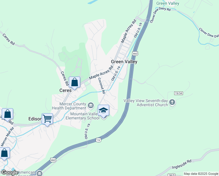 map of restaurants, bars, coffee shops, grocery stores, and more near 172 Blue Prince Road in Bluefield