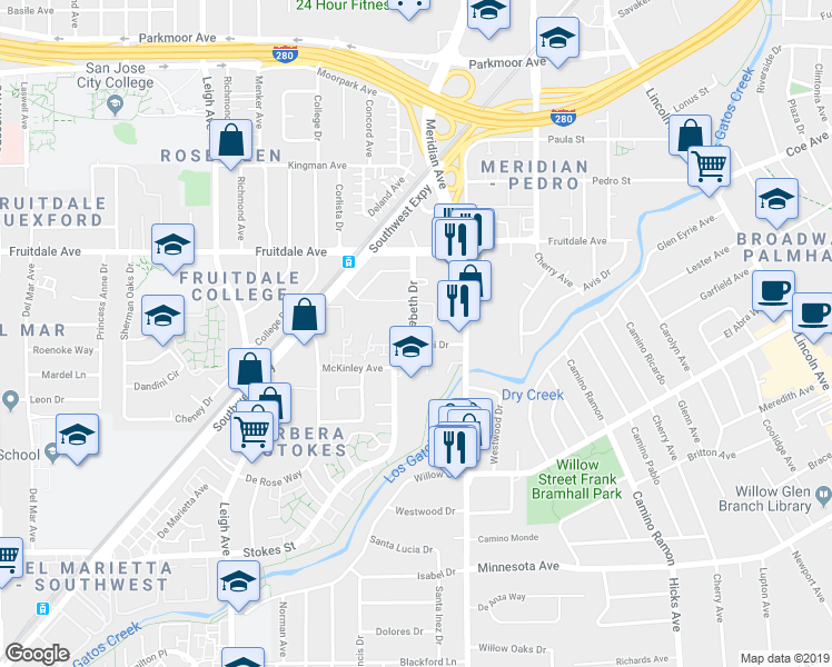 map of restaurants, bars, coffee shops, grocery stores, and more near 1459 Curci Drive in San Jose