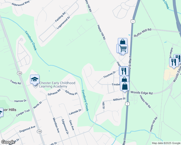 map of restaurants, bars, coffee shops, grocery stores, and more near 15512 Silvertree Court in Chesterfield County