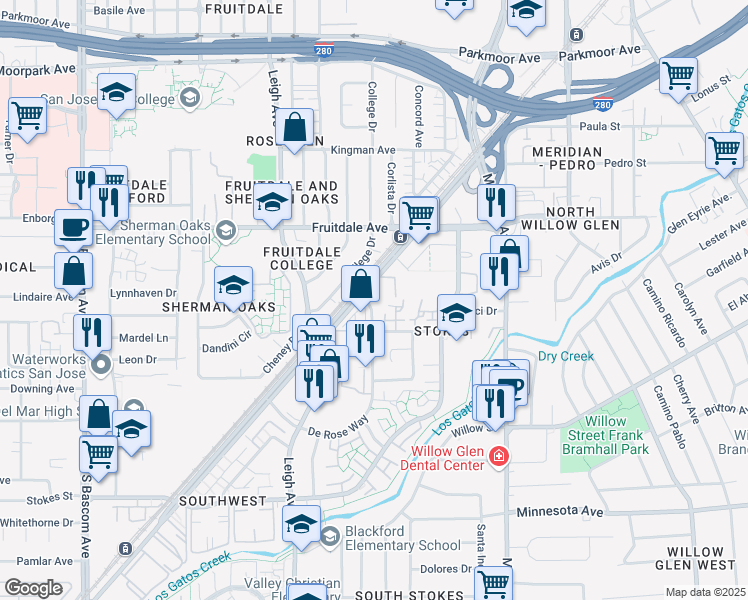 map of restaurants, bars, coffee shops, grocery stores, and more near 862 La Barbera Drive in San Jose