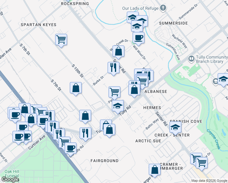 map of restaurants, bars, coffee shops, grocery stores, and more near 499 Parrott St in San Jose
