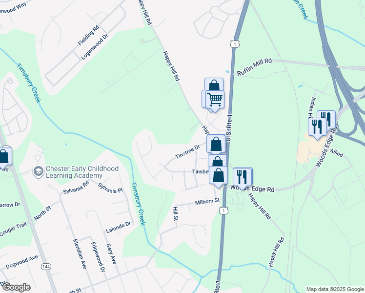 map of restaurants, bars, coffee shops, grocery stores, and more near 2814 Tinstree Drive in Chesterfield County