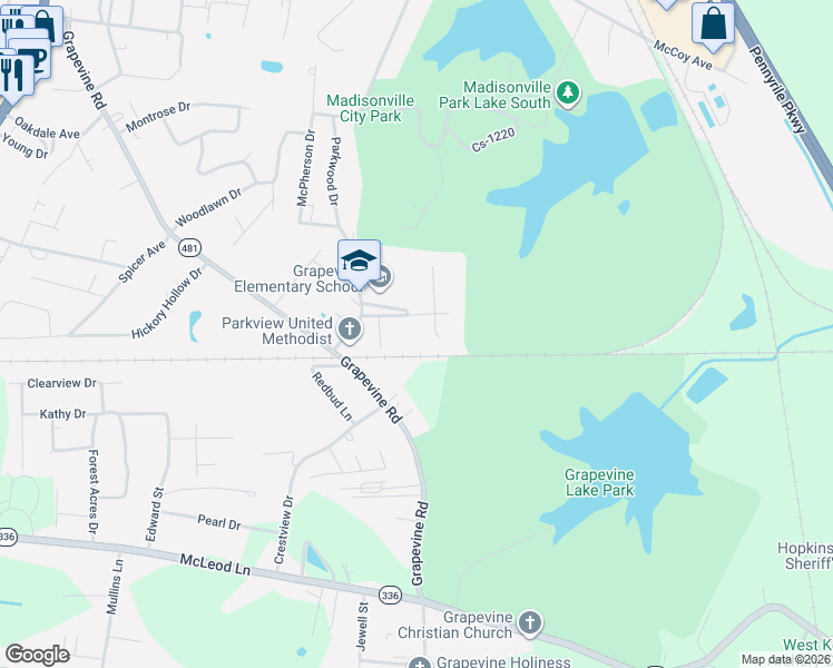 map of restaurants, bars, coffee shops, grocery stores, and more near 264-298 Reed Avenue in Madisonville