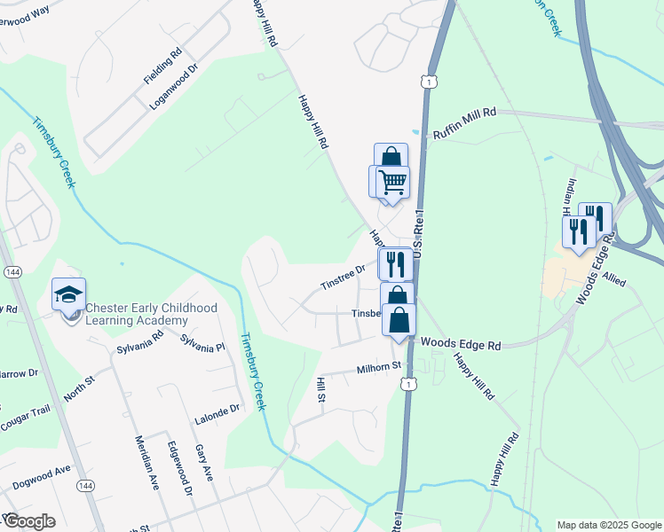 map of restaurants, bars, coffee shops, grocery stores, and more near 2814 Tinstree Drive in Chesterfield County