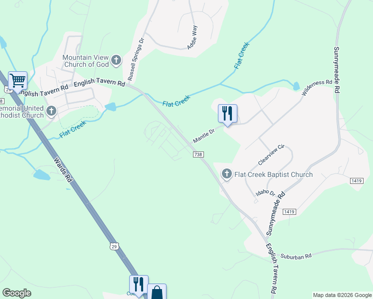 map of restaurants, bars, coffee shops, grocery stores, and more near 15 Jasper Circle in Lynchburg