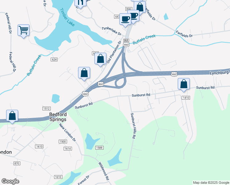 map of restaurants, bars, coffee shops, grocery stores, and more near 2287-2349 County Road 681 in Evington