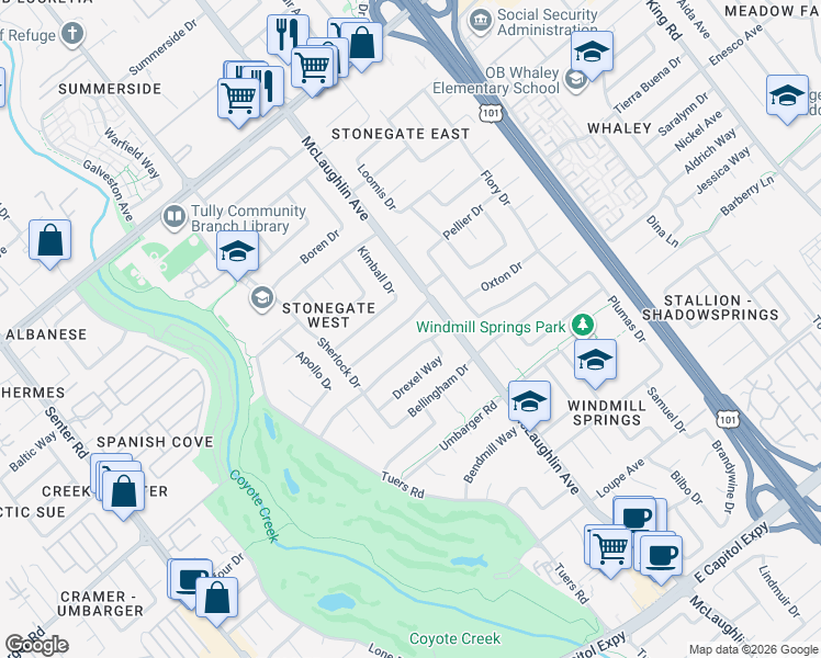 map of restaurants, bars, coffee shops, grocery stores, and more near 1097 Cheswick Drive in San Jose